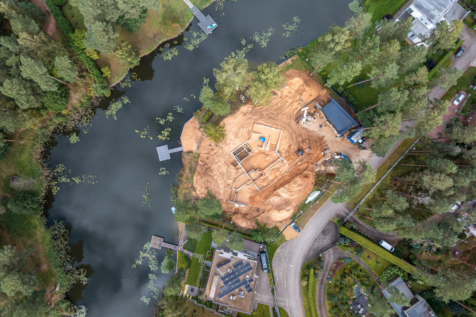 Rural construction project and infrastructure across farmland