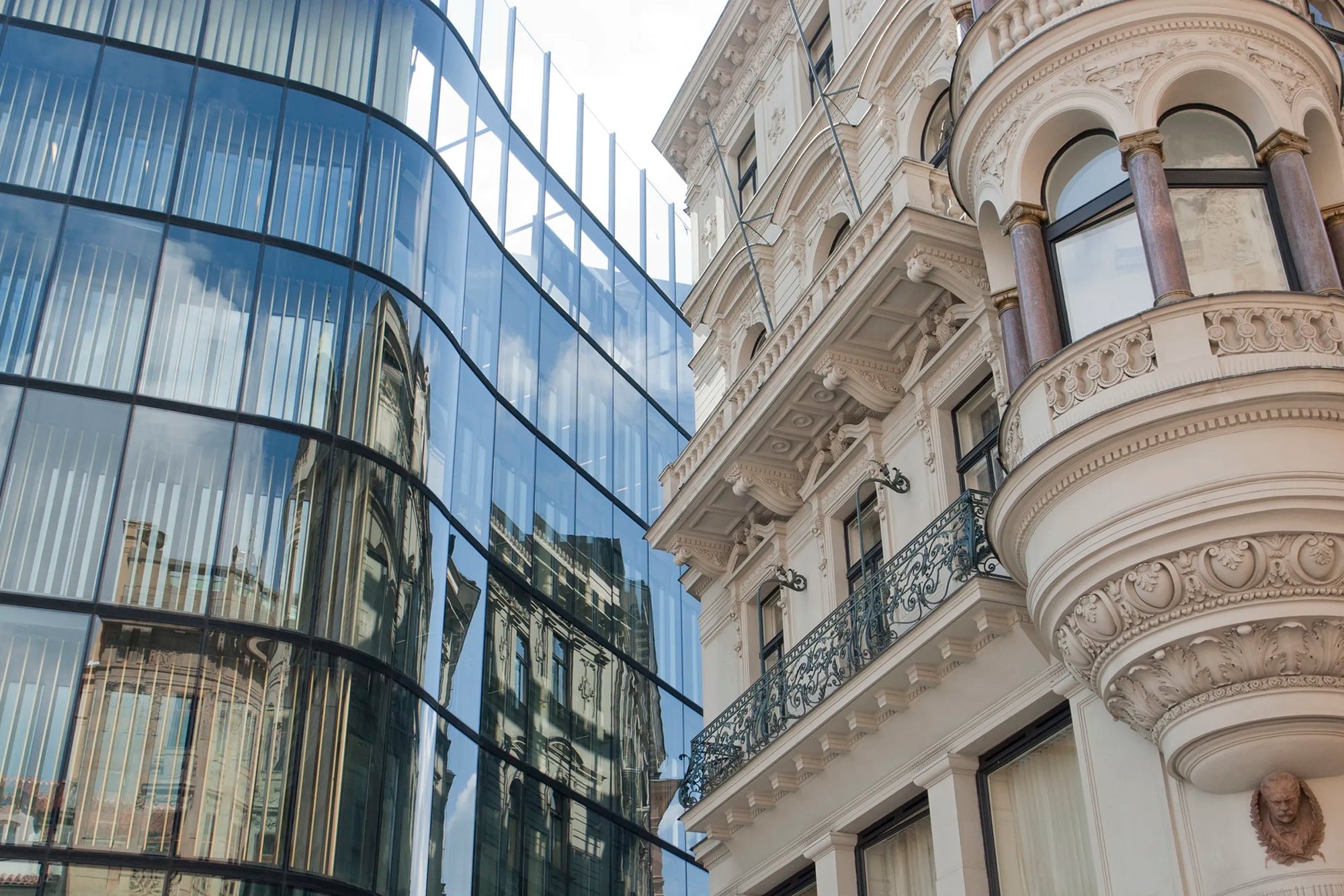 Modern glass corporate office building exterior